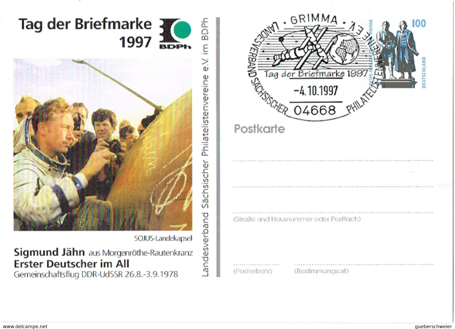 L-ALL-241 - ALLEMAGNE Entier Postal Illustré Sigmund Jähn 1er Astronaute Allemand Journée Du Timbre 1997 De Grimma - Privatpostkarten - Ungebraucht