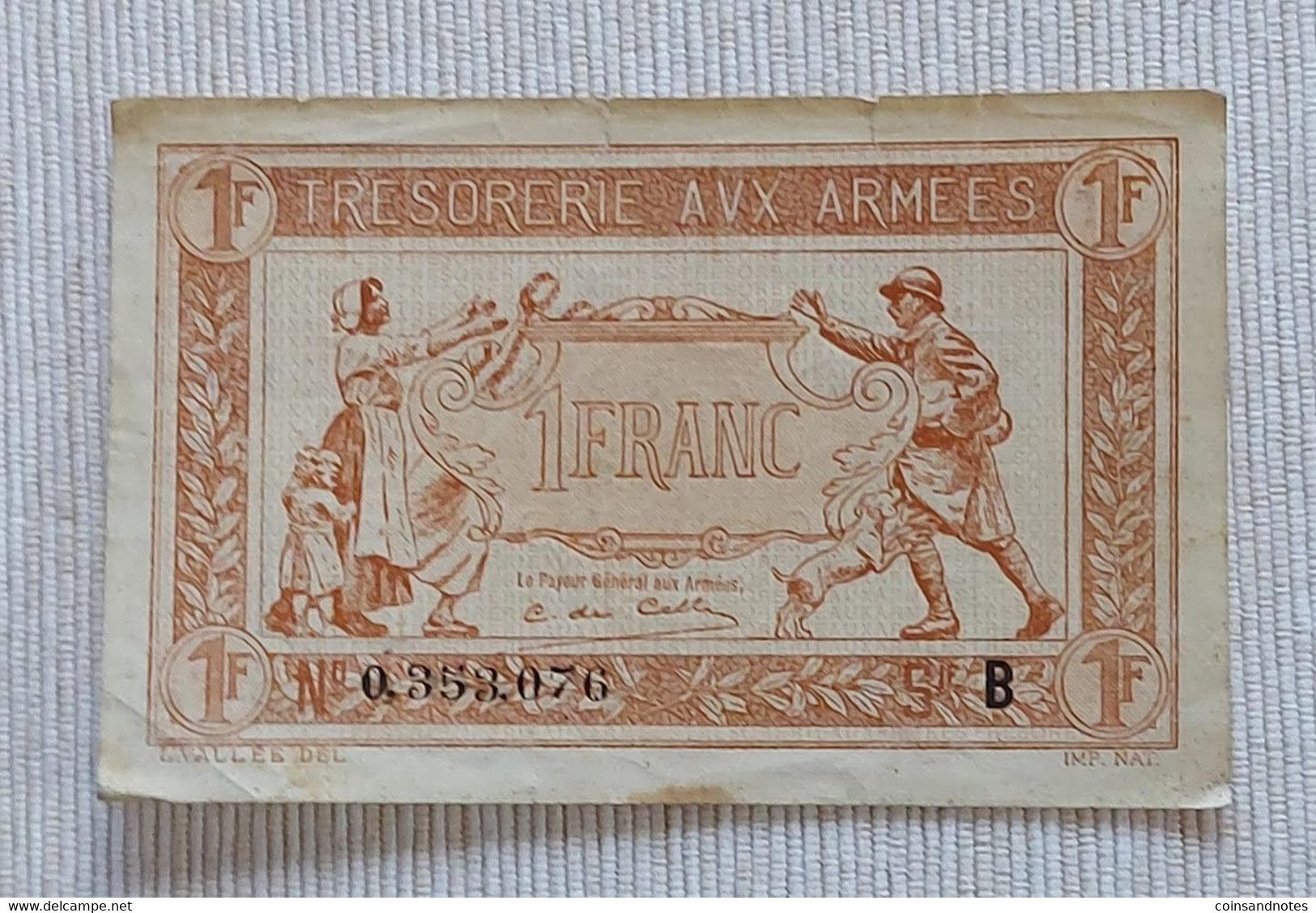 France 1917 - 1 Franc - Army Treasury - No 0,353,076 - Near UNC - 1917-1919 Trésorerie Aux Armées