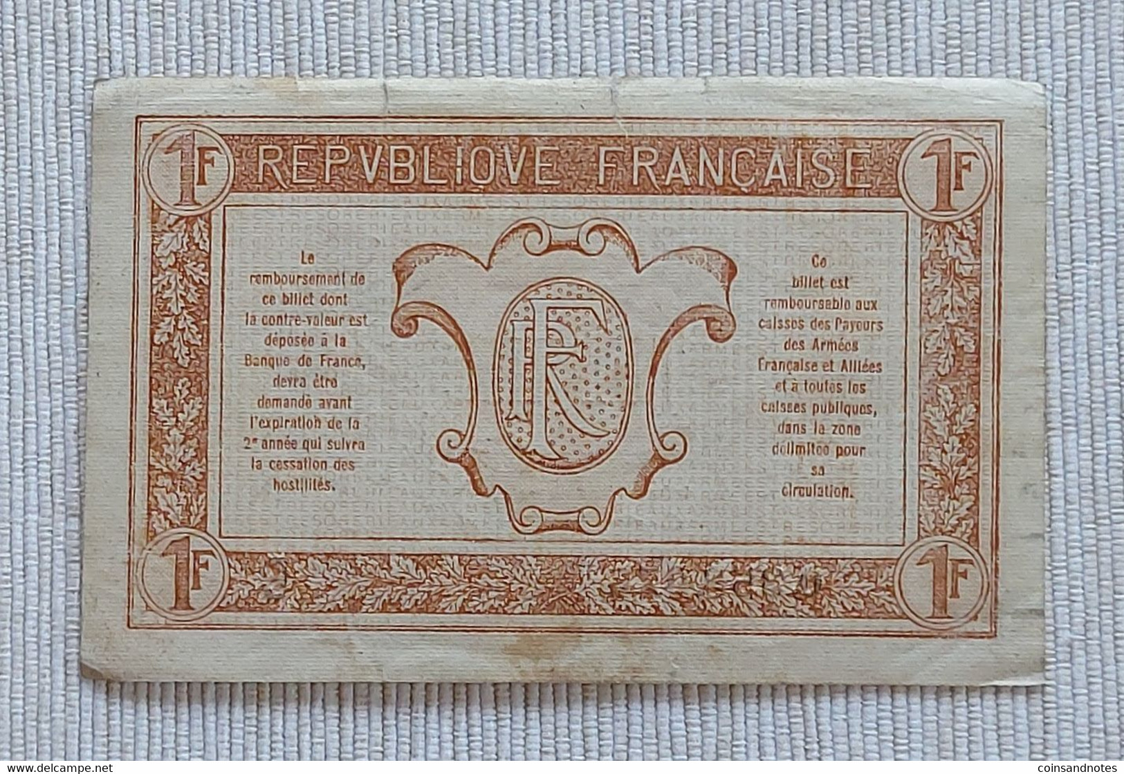 France 1917 - 1 Franc - Army Treasury - No 0,353,076 - Near UNC - 1917-1919 Trésorerie Aux Armées