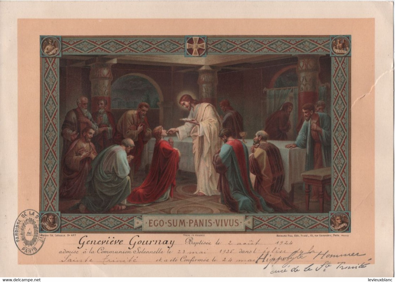 Certificat Baptême-Communion Solennelle-Confirmation/Paroisse De La Sainte Trinité/Paris/Geneviève GOURNAy/1935  DIP258 - Diplomi E Pagelle