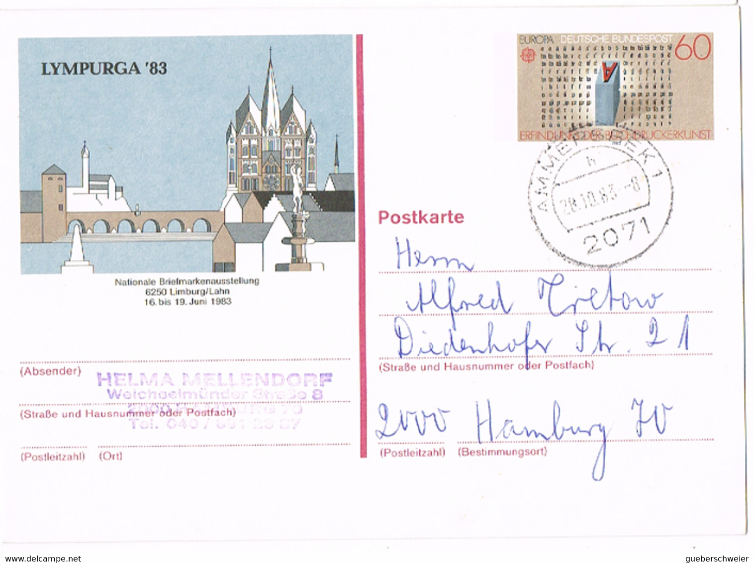 L-ALL-249 - ALLEMAGNE Entier Postal Illustré LYMPURGA à Limburg 1983 Obl. Ill. De Ammersberg - Cartes Postales Privées - Neuves