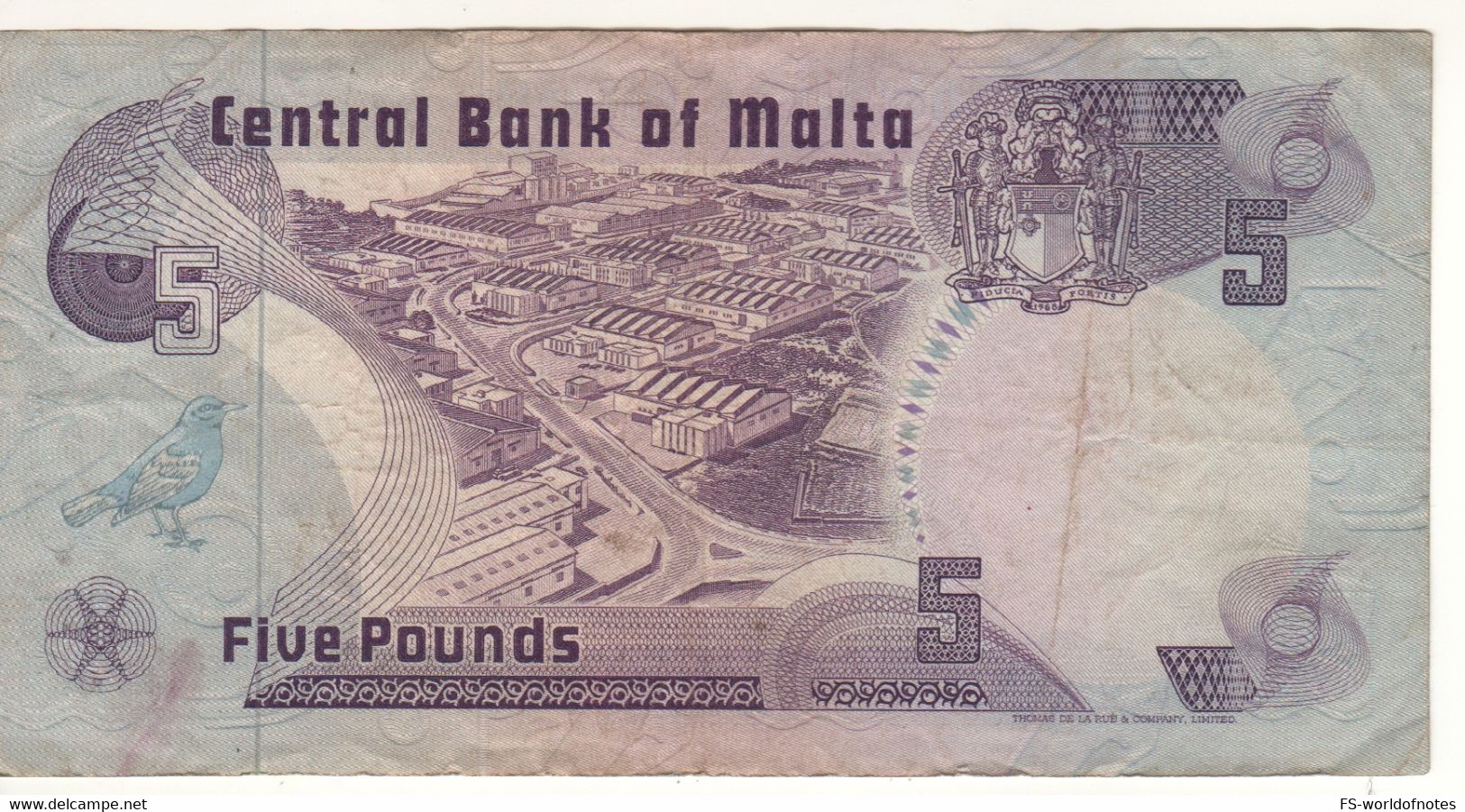 MALTA  5 Liri/Pounds  P35a   ( L. 1967 - 1979)   Statue Of "Culture"  + Industrial Estate On Back - Malta