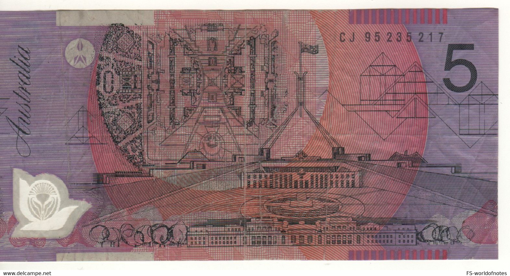 AUSTRALIA  $ 5   P51a  POLIMER. 1995.  Queen Elizabeth II  + Old & New Parliament Houses At Back - 2005-... (kunststoffgeldscheine)