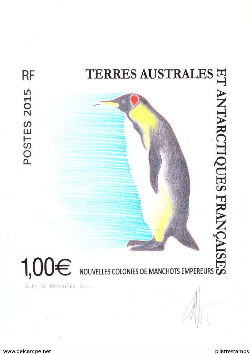 TERRES AUSTRALES N°729 MANCHOT DESSIN ORIGINAL ETUDE EN SERIGRAPHIE ET CRAYON SIGNE PAR L'ARTISTE - Altri & Non Classificati