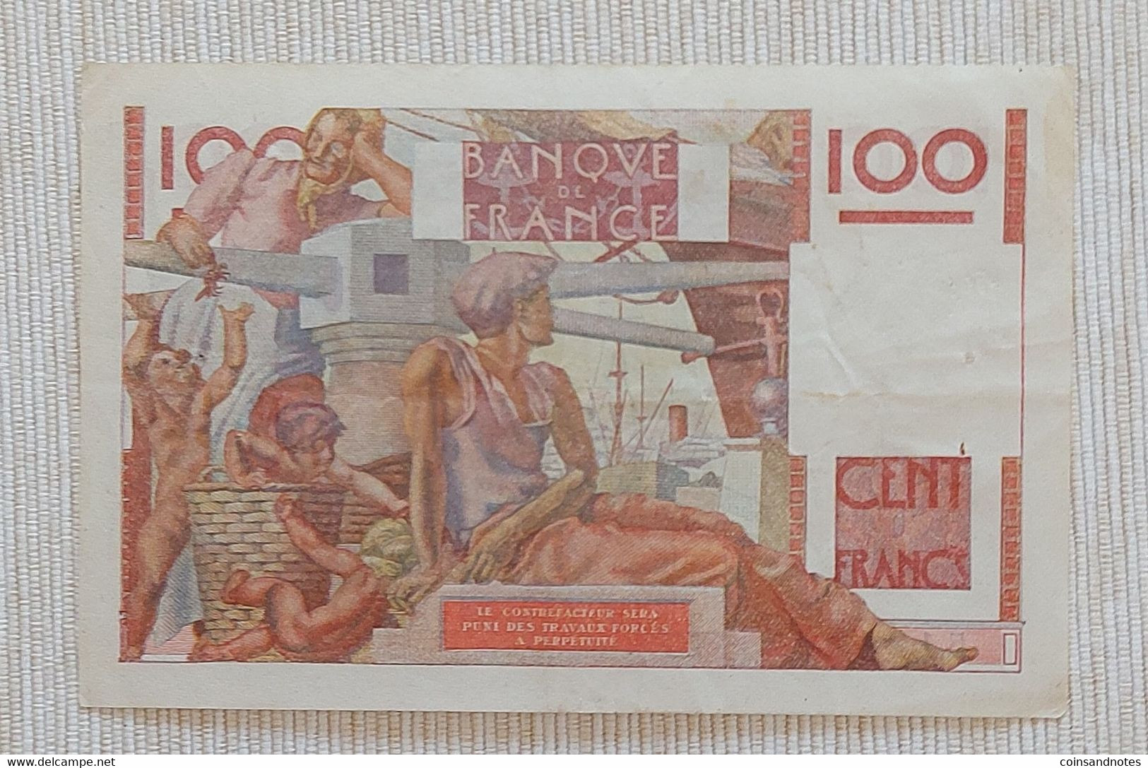 France 1946 - 100 Francs ‘Jeune Paysan’ - No Y.132 51249 - P# 128a - Near UNC - 100 F 1945-1954 ''Jeune Paysan''