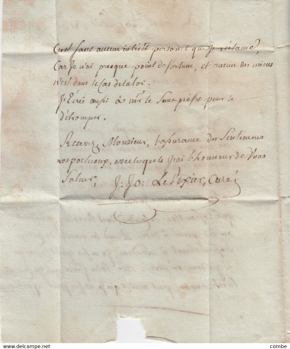 LETTRE. 26 AVRIL 1813. PLEMET. COTE D'ARMOR. DE VEXIER CURE A LA FORGE DE VAU-BLANC. RARE TAXE 5c - 1801-1848: Precursori XIX