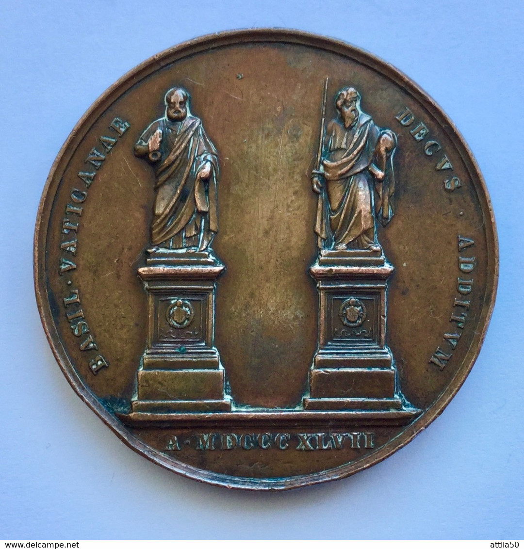 Vaticano- Papa Pio IX - Anno II 1847 - Medaglia In Bronzo Con Retro Le Statue Dei S.S. Pietro E Paolo. - Adel