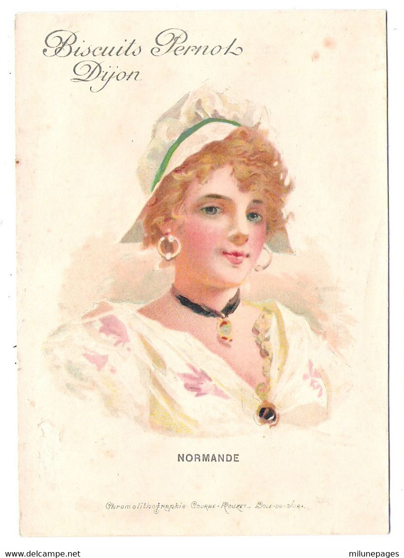 Grand Chromo Des Biscuits Pernot De Dijon Illustré D'une Normande à Joues Rouges Courbe-Rouzet Dole Du Jura - Pernot