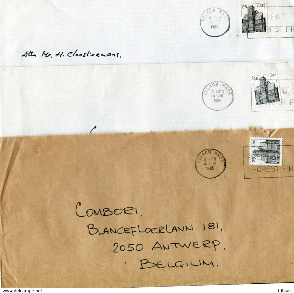 1985 3 Covers From THULOCH MHOR To Belgium With Slogan Prevent Forest Fires  - - Brieven En Documenten