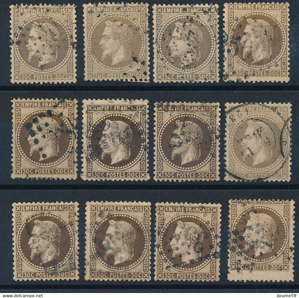 EB-473: FRANCE: Lot Avec N°30(12) Obl  Pour étude - 1863-1870 Napoleon III With Laurels