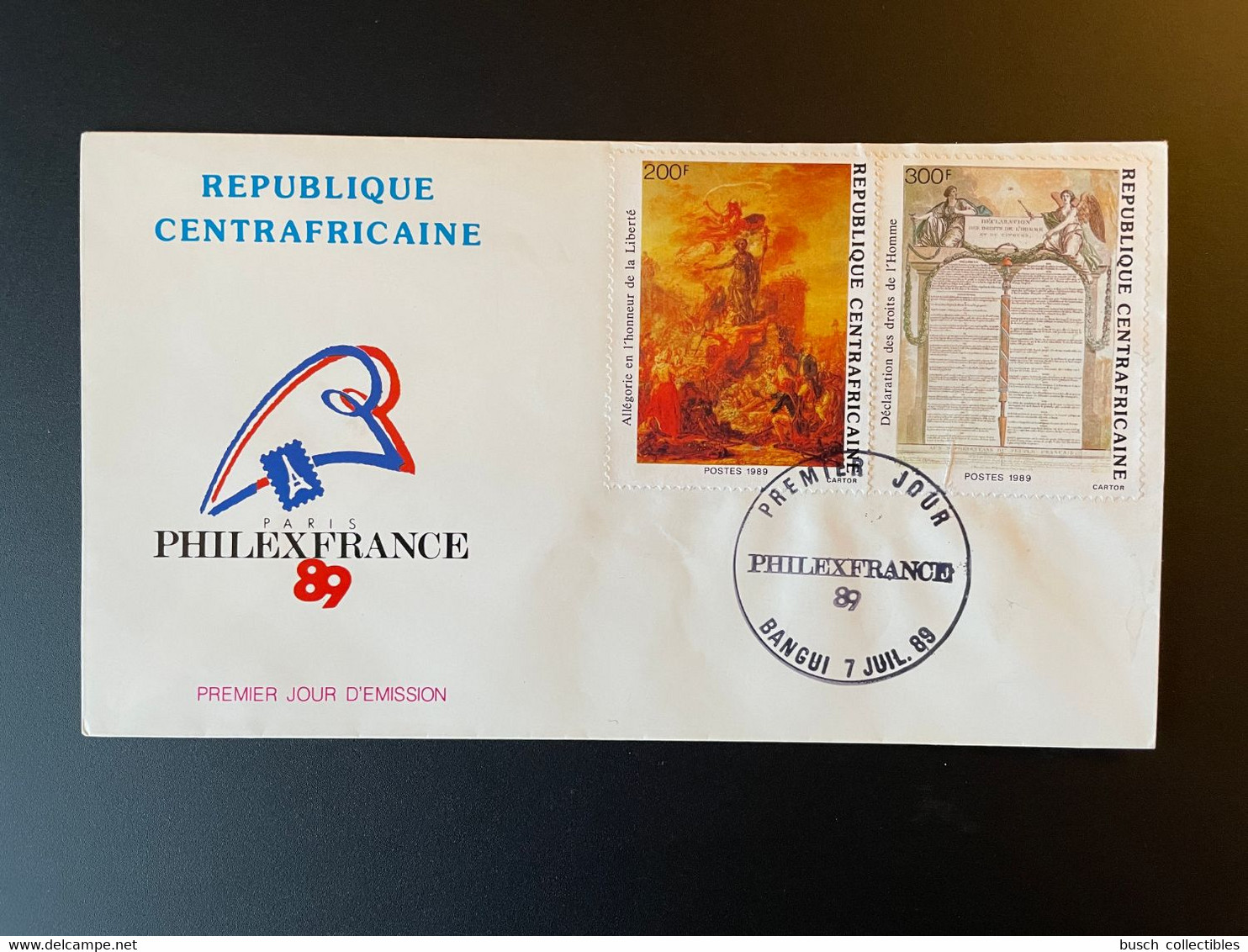 Centrafricaine 1989 Mi. 1368 - 1369 FDC 1er Jour Cover PhilexFrance 89 Révolution Française French 1789 - Expositions Philatéliques