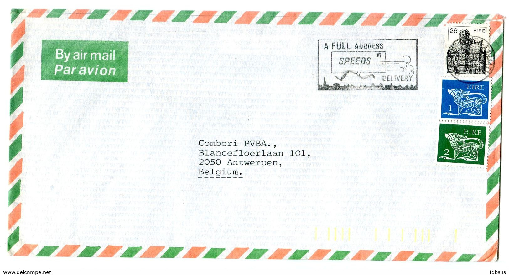 1983 Airmail Cover To Belgium With Nice Slogan In Box A FULL ADDRESS SPEEDS DELIVERY - Storia Postale