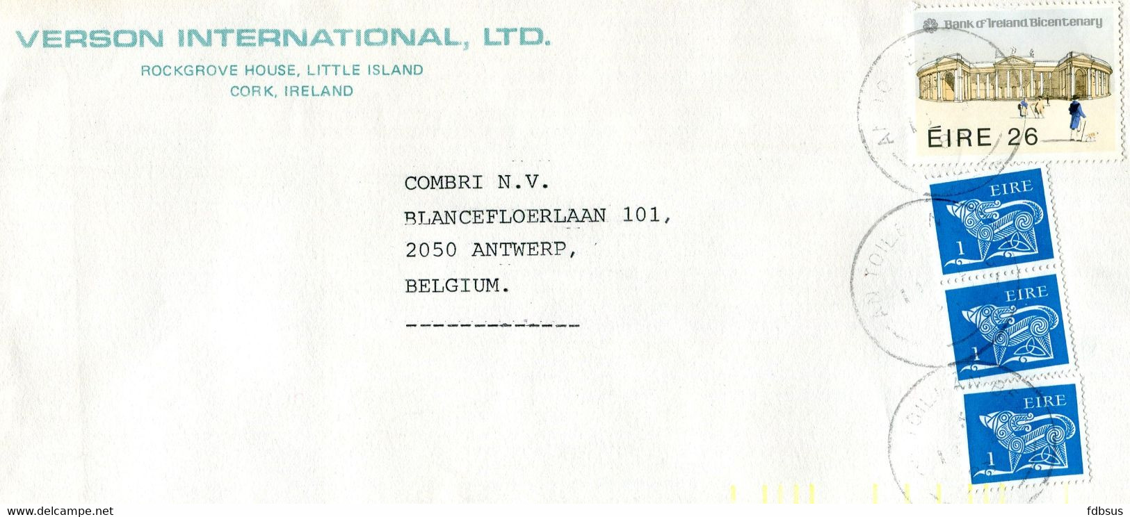 Cover To Belgium From VERSON INTERNATIONAL LTD Cork - See Scan ( S) For Stamp (s) And Cancellations + Vignet - Covers & Documents