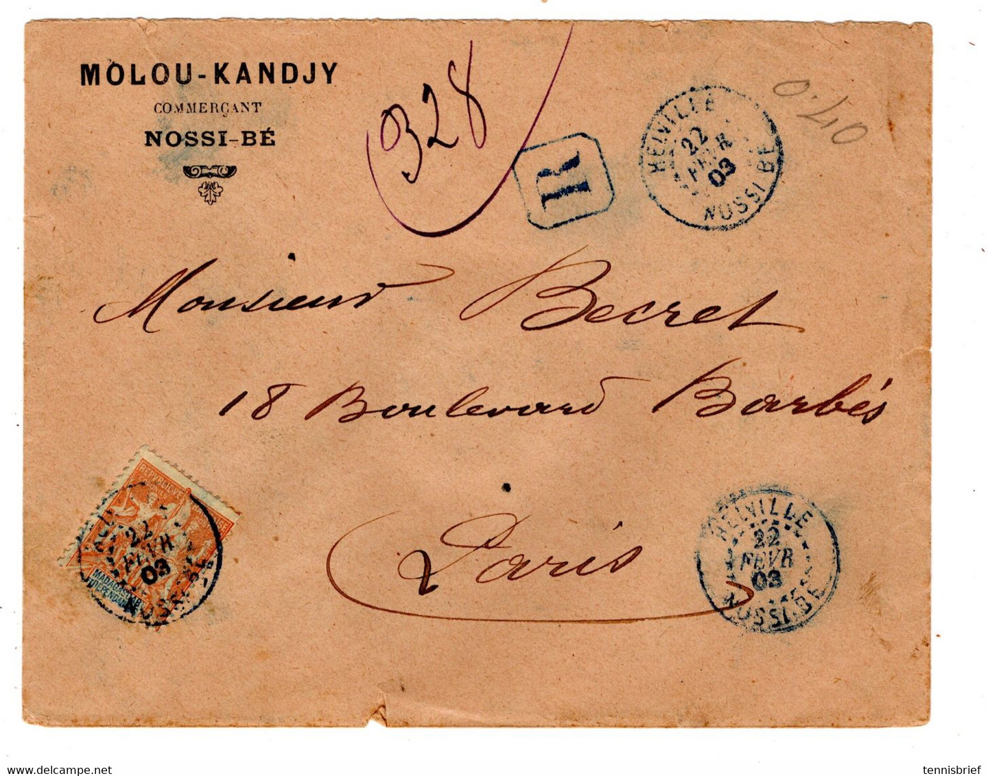 1903 ,40 C. Claire Obliteree " RELVILLE-NOSSI-BE " Recommandee Pour Paris #1187 - Cartas & Documentos