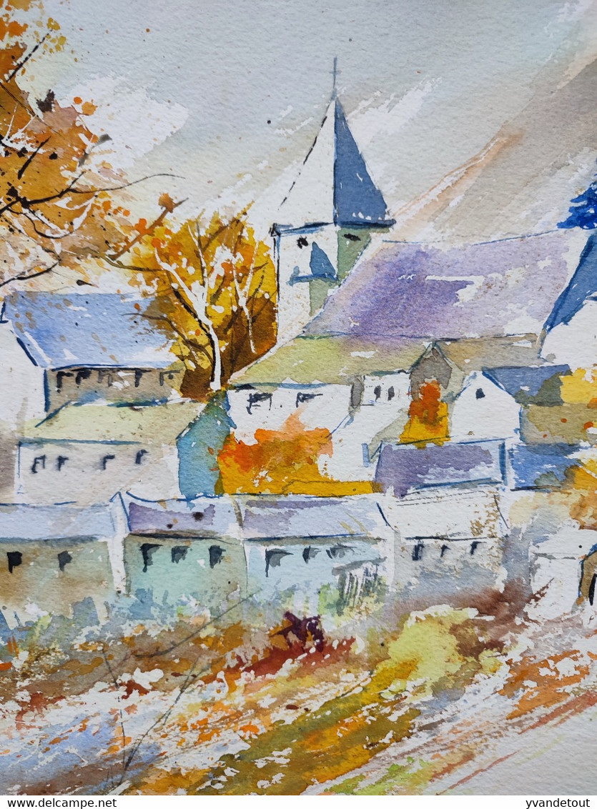 Aquarelle De Pol Ledent. Village De Awagne. Dinant. Automne. Régionalisme. - Watercolours