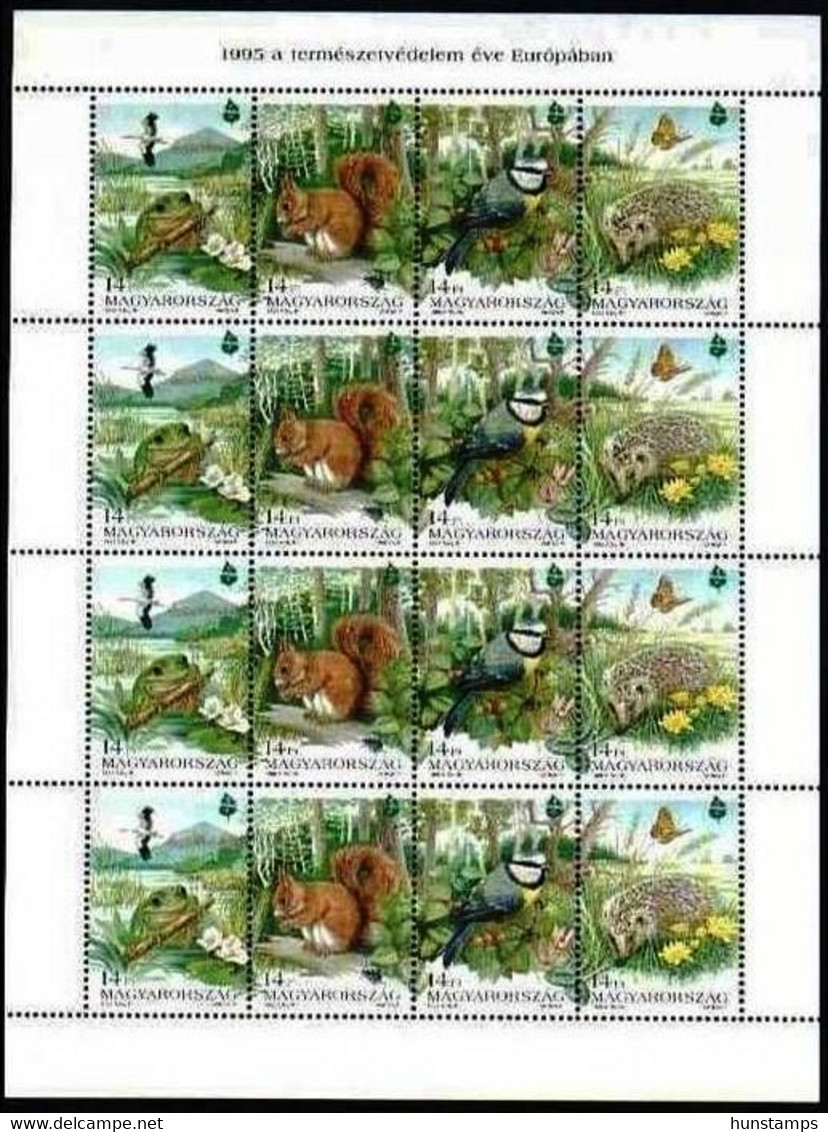 Hungary 1995. Animals / Birds / Hedgehog / Flowers / Butterfly SHEET MNH (**) Michel: 4343-4346 Klb. / 12 EUR +++++ - Ganze Bögen