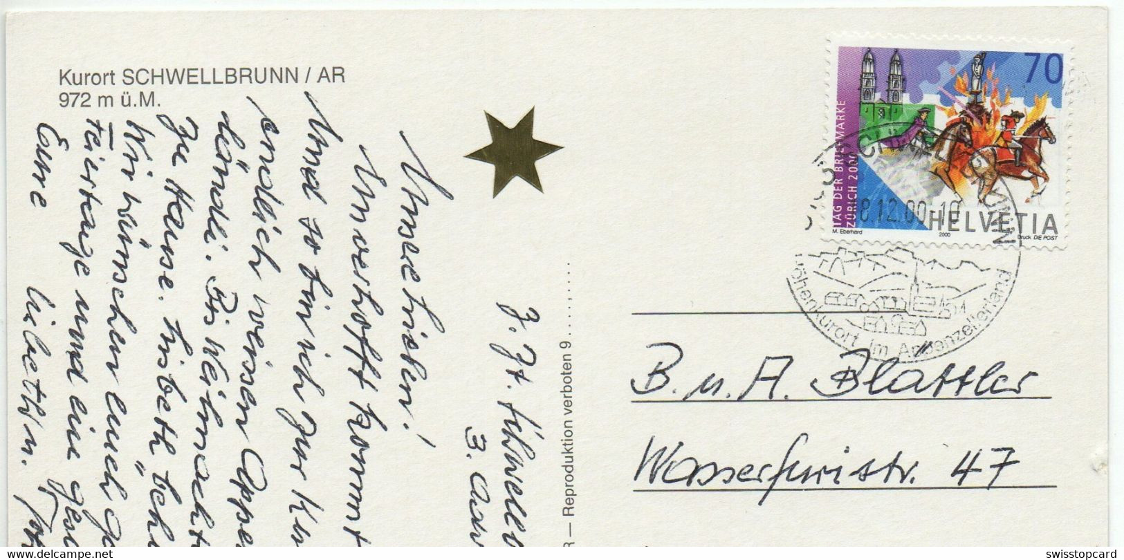 SCHWELLBRUNN Briefmarke TdB Zürich - Schwellbrunn