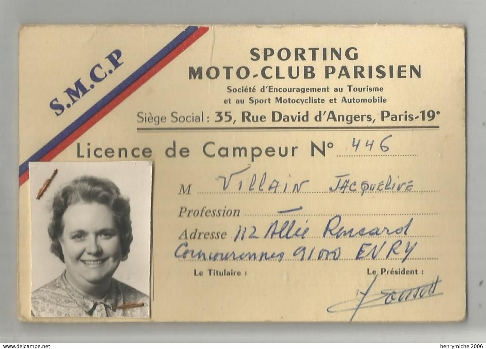 Carte De Visite Cdv Sporting Moto  Club Parisien 35 Rue David D'angers 19e ; 8x12 Cm - Tarjetas De Visita