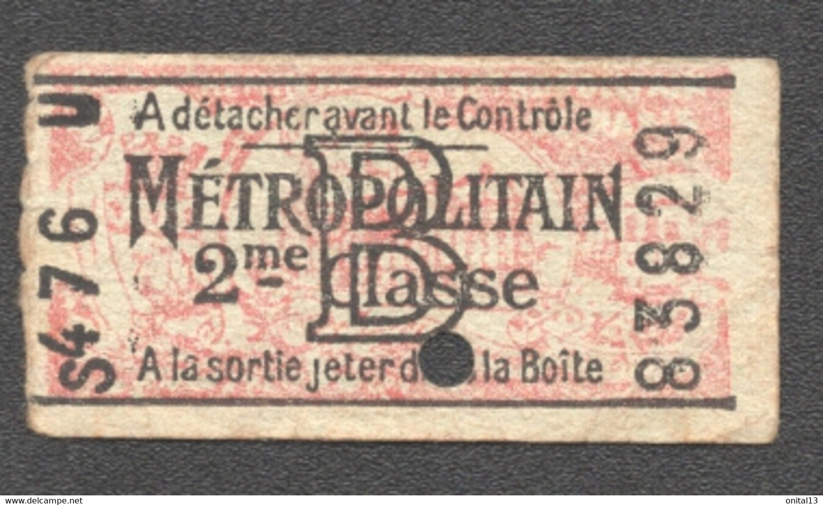 ANCIEN TICKET METRO PARIS 2EME  CLASSE B  / PUB VIN  NICOLAS     C3069 - Europe