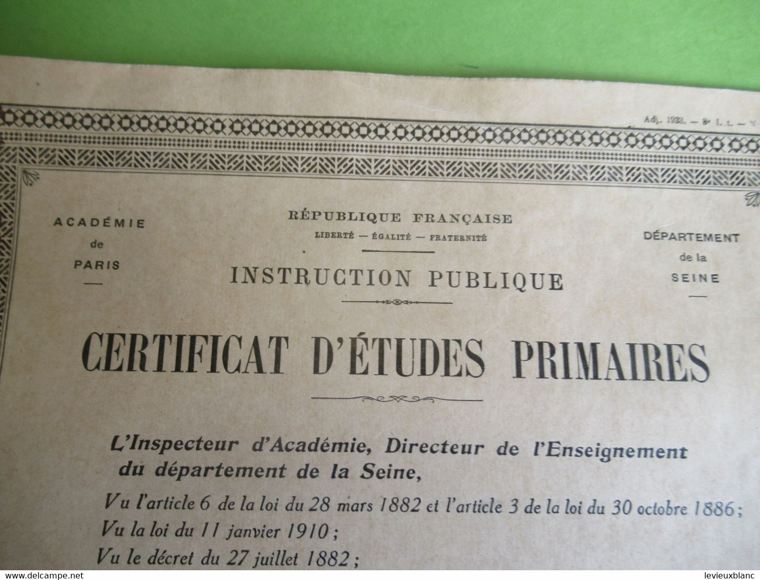 Certificat D'Etudes Primaires/RF/Instruction Publique/Académie De Paris/Seine/Tonnelier/1937        DIP261 - Diplômes & Bulletins Scolaires