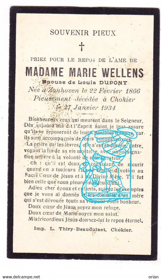 DP Marie Willems ° Zonhoven 1866 † Chokier Flémalle-Haute 1934 X Louis Dupont - Images Religieuses