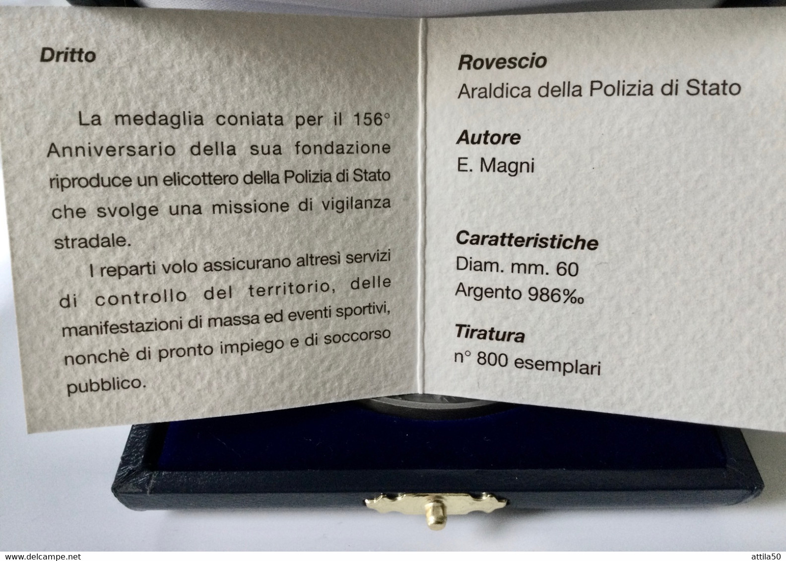 Italia- Festa Della Polizia Di Stato - 156 Anniversario - Anno 2008 - Medaglia D’argento Gr.77,5 Diam. 60 Mm. - Notgeld