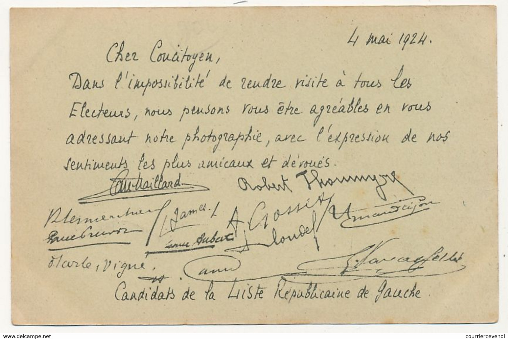 CPA - MM Pruvot, Canu, Blondel ...etc - 12 Personnes "Liste Républicaine De Gauche" 1924 - Personajes