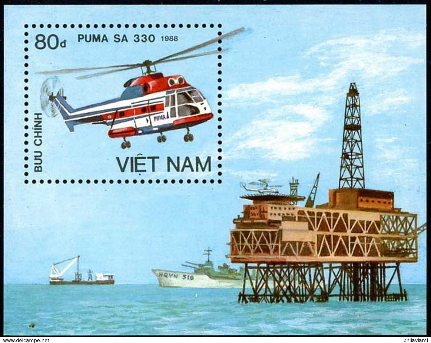 Vietnam Viet Nam 1988 Sud-Aviation SA330 Puma (YT BF 41, St Gibbons MS 1208) - Hélicoptères