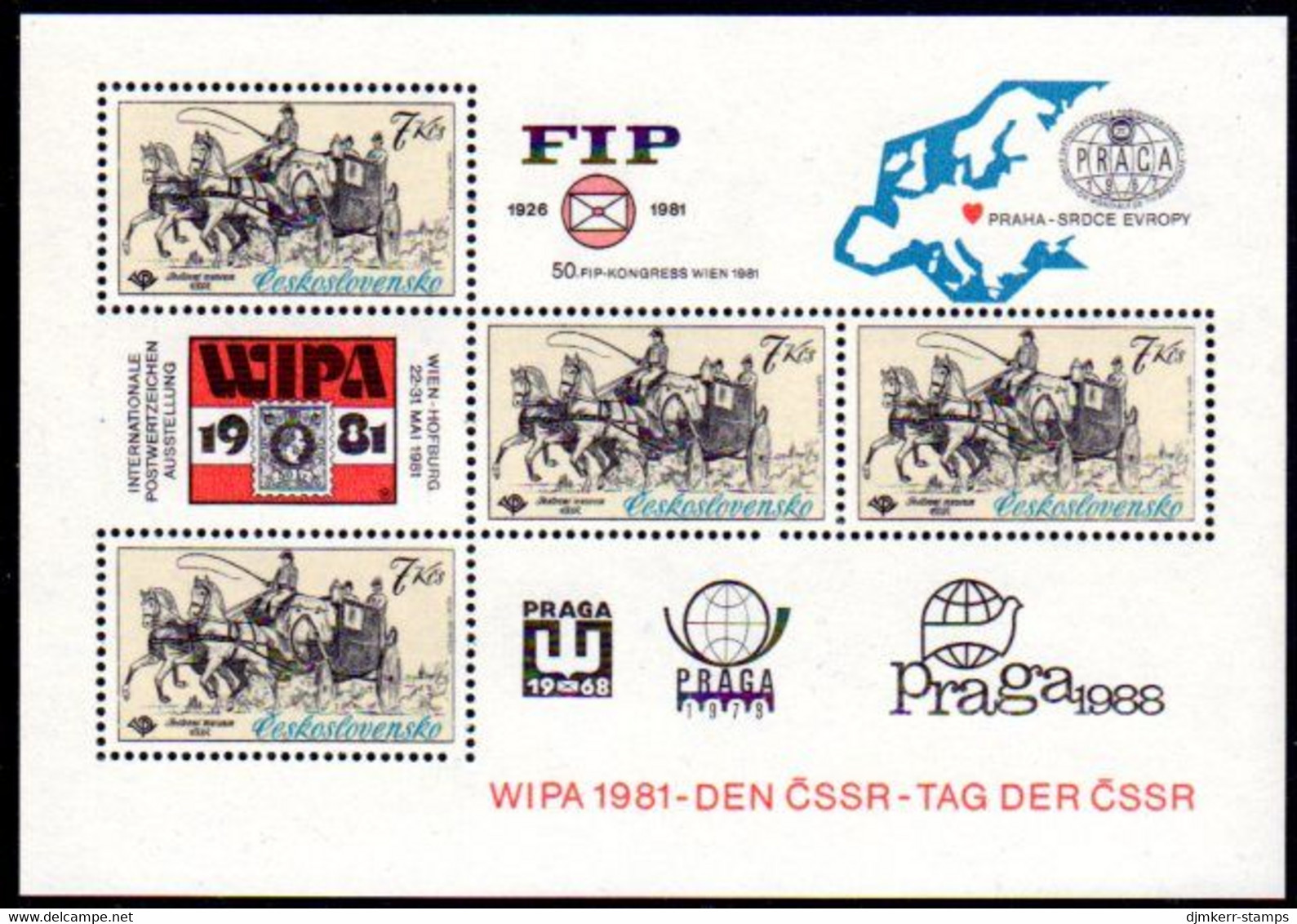 CZECHOSLOVAKIA 1981 WIPA Philatelic Exhibition Block MNH / **.  Michel Block 44 - Unused Stamps