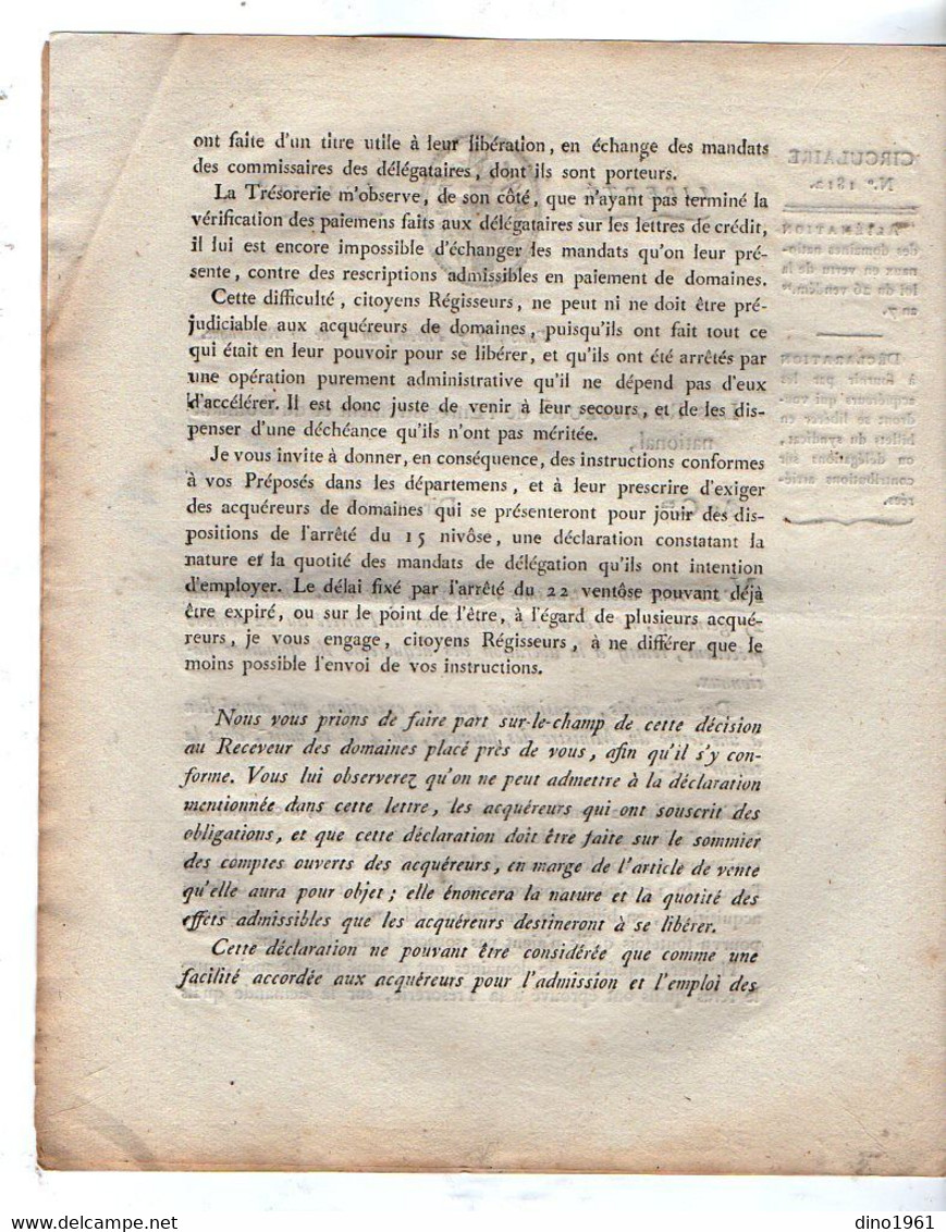 VP18.516 - Révolution - PARIS An 8 De La République Française - Circulaire Concernant Les Aliénations De Domaines ..... - Decreti & Leggi