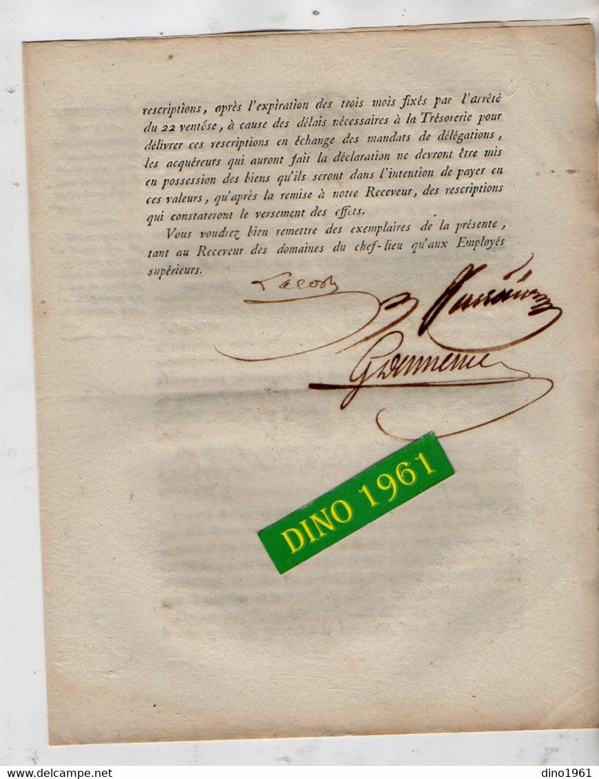 VP18.516 - Révolution - PARIS An 8 De La République Française - Circulaire Concernant Les Aliénations De Domaines ..... - Decreti & Leggi