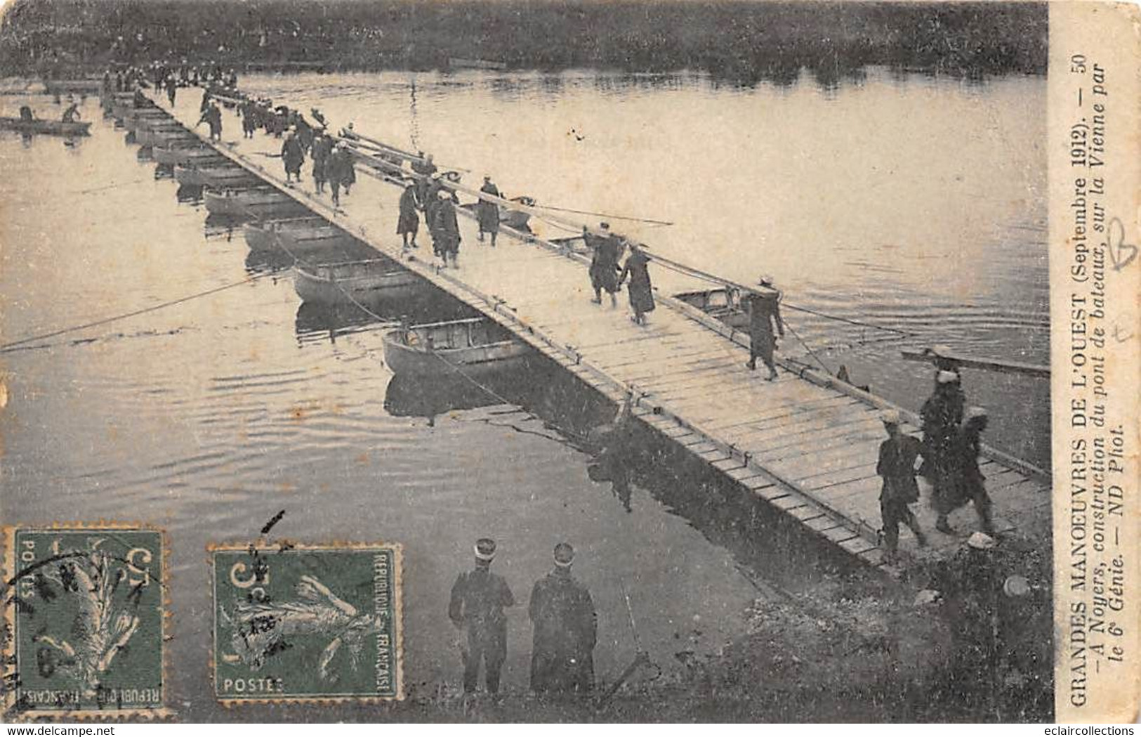 Tours    37        Militaria  Grande Manœuvres  De L'Ouest  à Noyers Construction D'un Pont De Bateaux 6ème   Génie - Tours