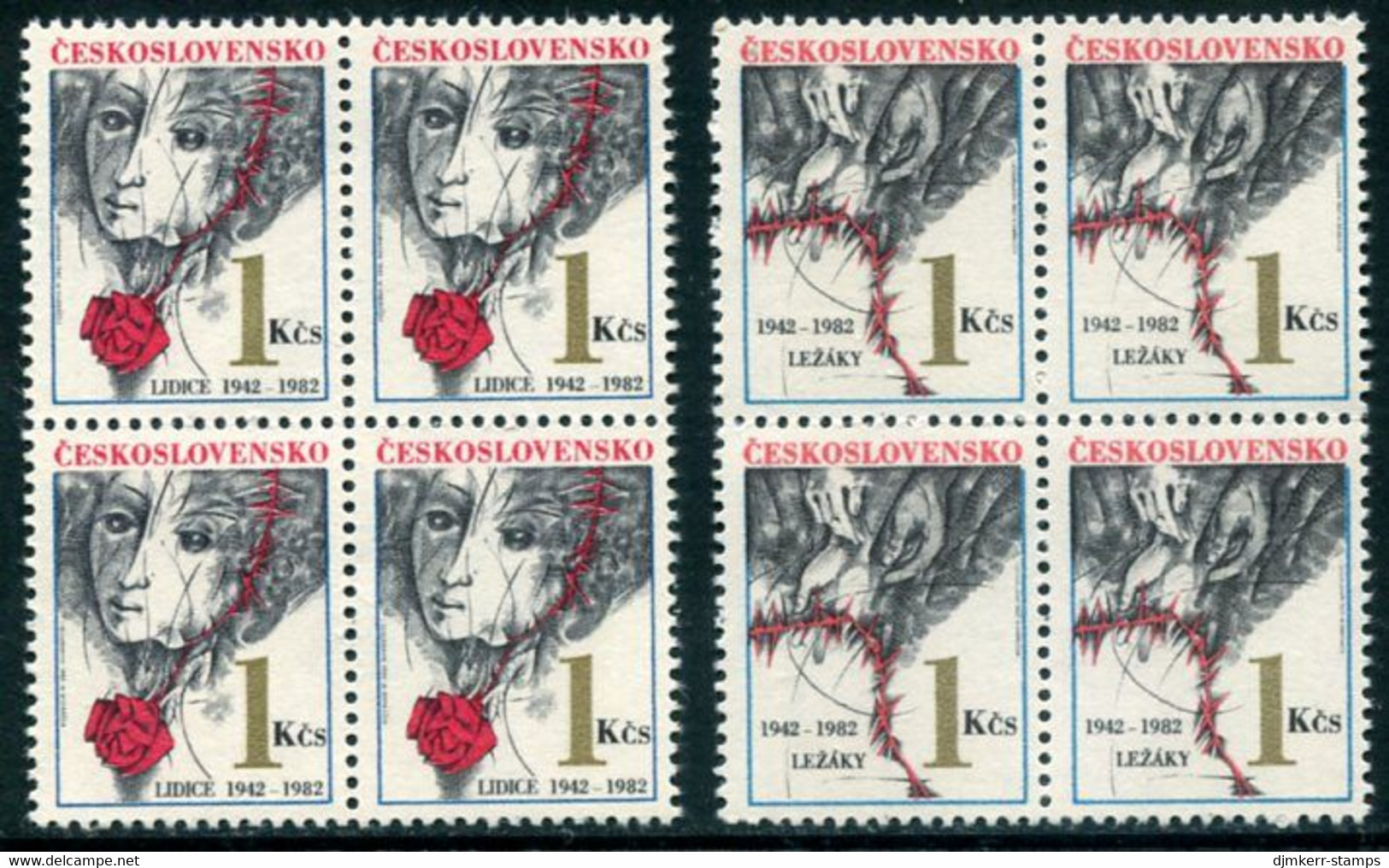 CZECHOSLOVAKIA 1982 Destruction Of Villages Blocks Of 4 MNH / **.  Michel 2667-68 - Nuovi