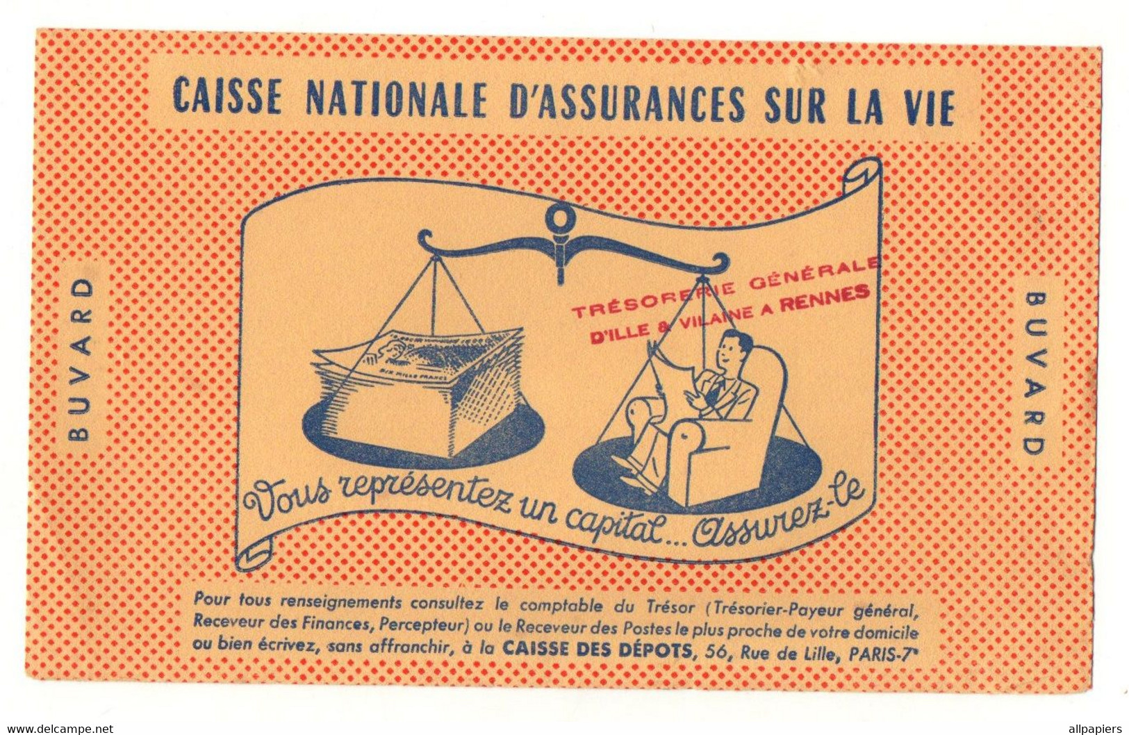 Buvard Caisse Nationale D'Assurances Sur La Vie - Format : 21.5x13.5 Cm - Banque & Assurance