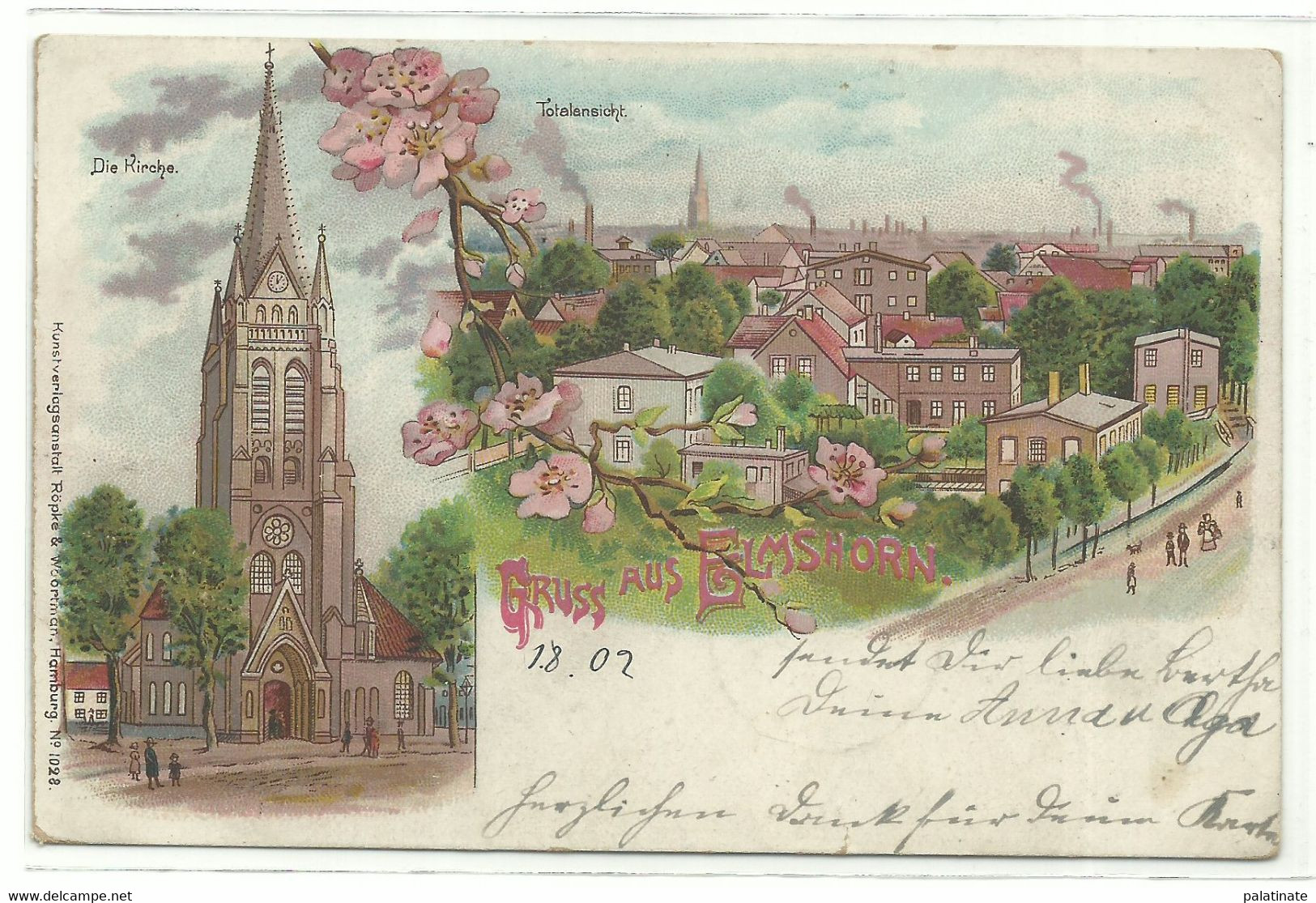 Elmshorn Totalansicht & Kirche Litho 1902 - Elmshorn