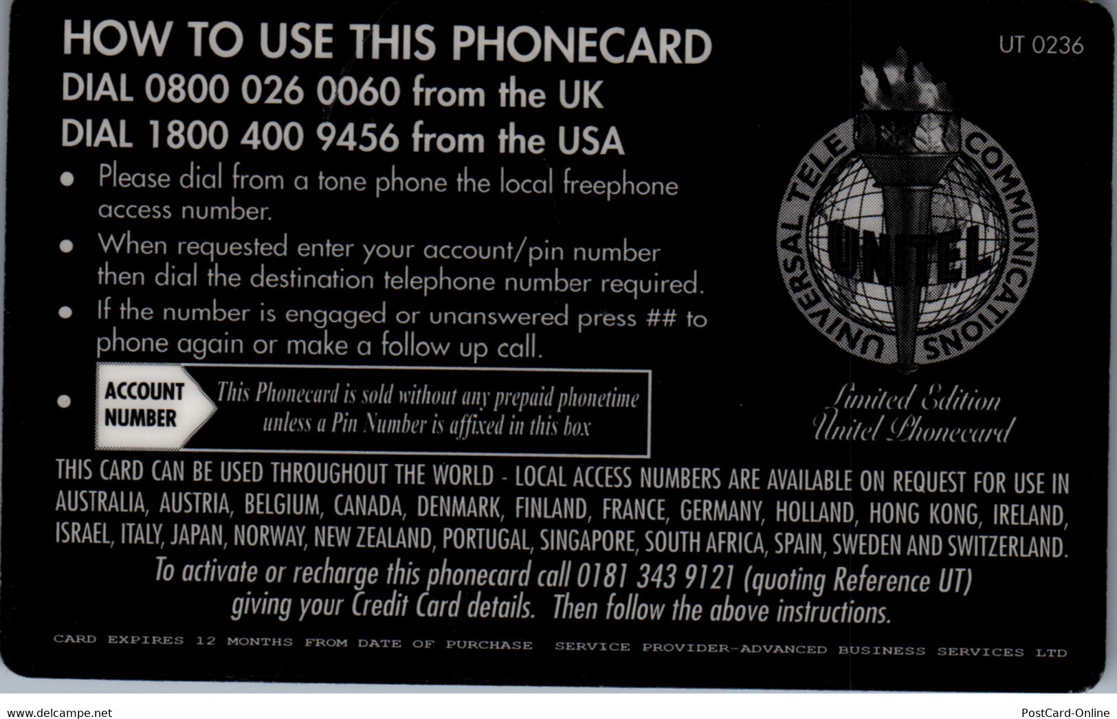 20333 - Großbritannien - UniTel , US Superbikes , Harley Davidson - BT Global Cards (Prepaid)