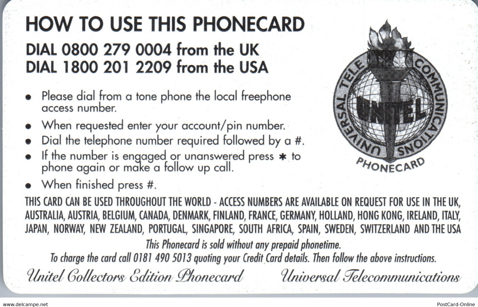 20343 - Großbritannien - Unitel , American Railways , Amtrak - BT Global Cards (Prepagadas)