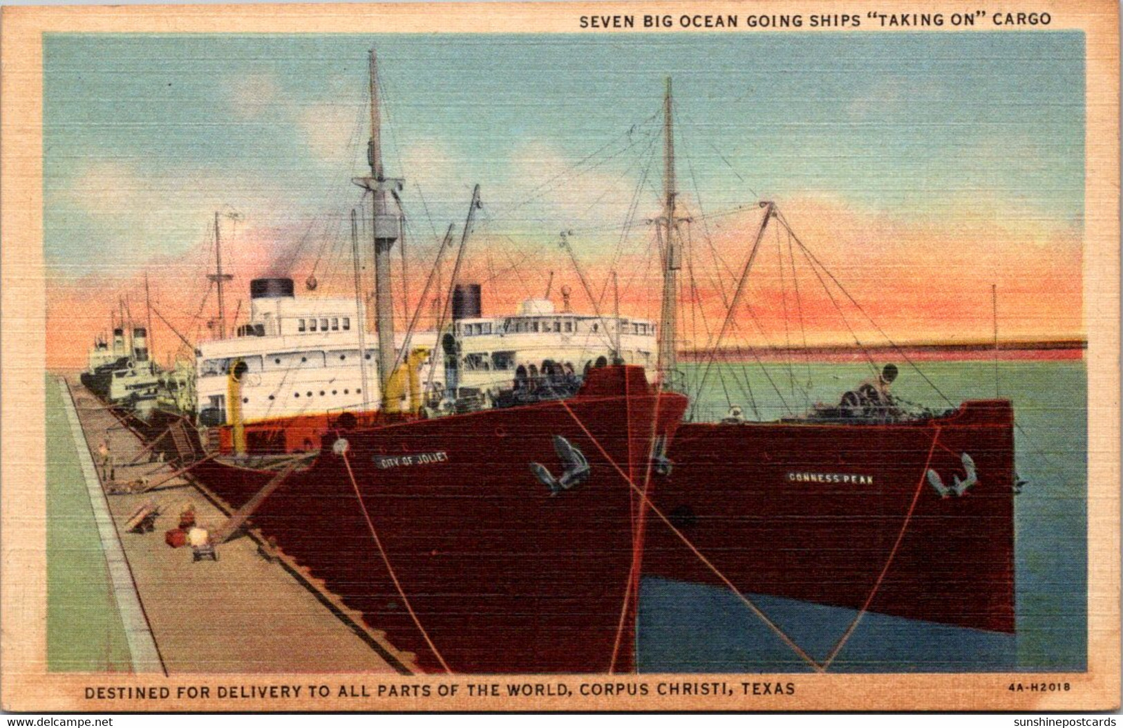 Texas Corpus Christi Seven Big Ocean Going Ships Taking On Cargo 1948 Curteich - Corpus Christi