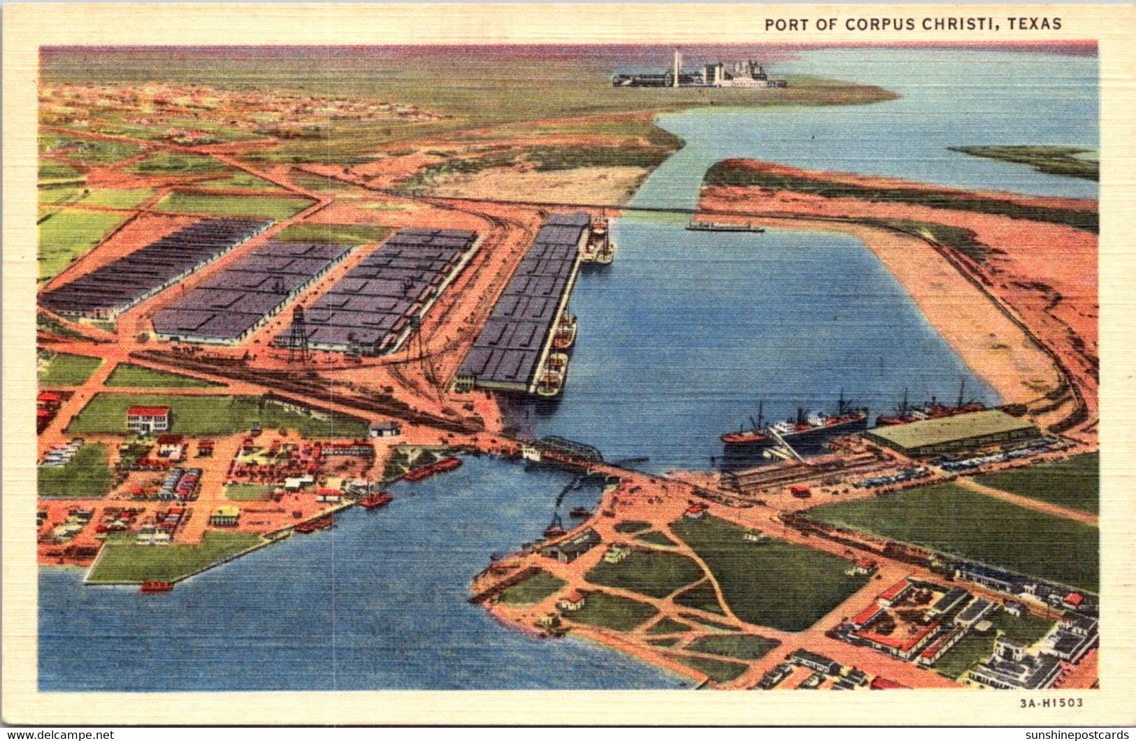 Texas Corpus Christi Aerial View Of Port 1941 Curteich - Corpus Christi