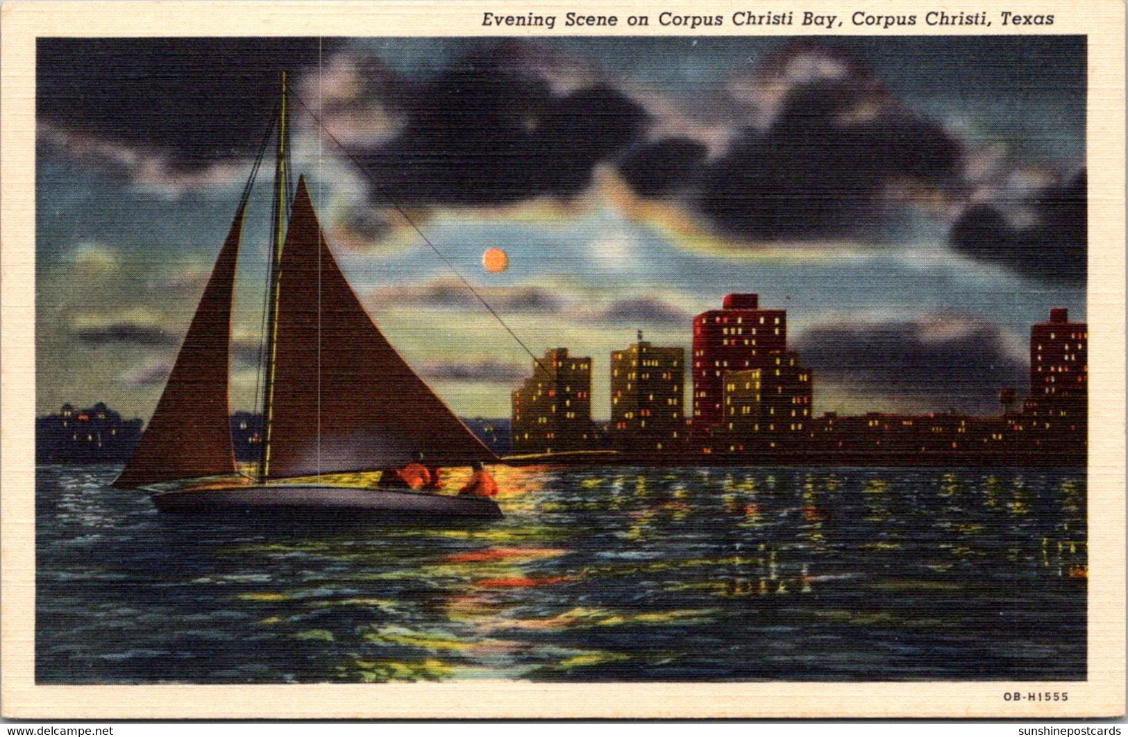 Texas Corpus Christi Evening Scene On Corpus Christi Bay 1952 Curteich - Corpus Christi