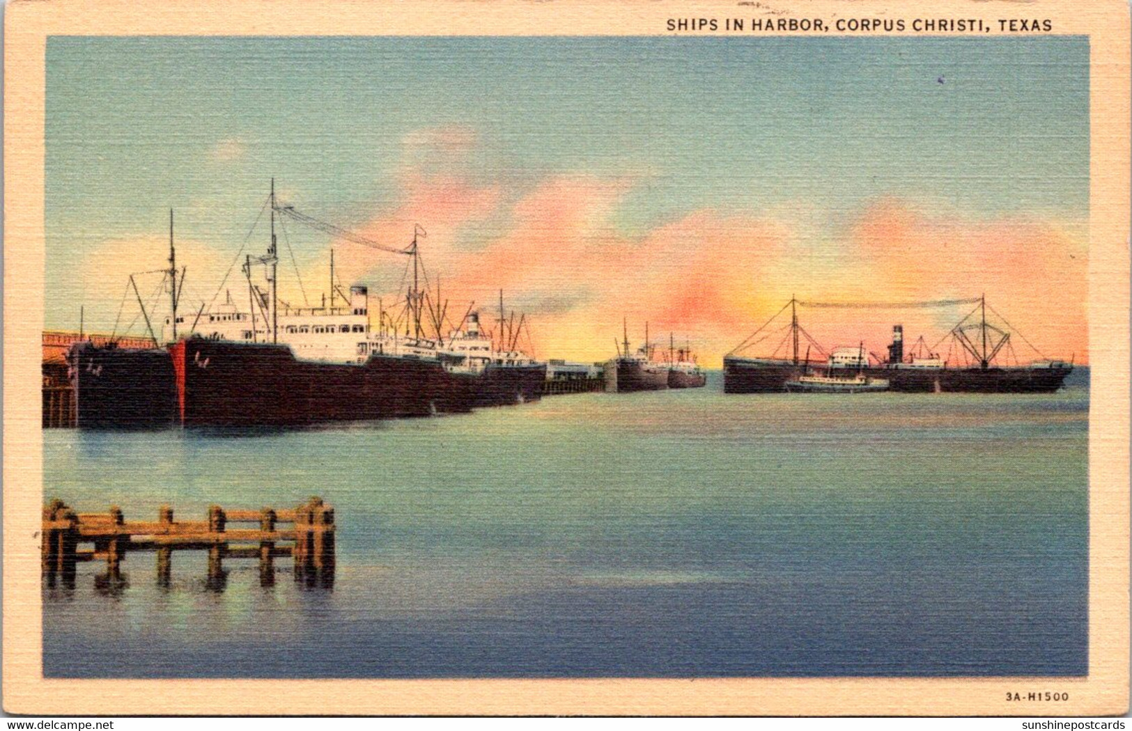 Texas Corpus Christi Ships In The Harbor Curteich - Corpus Christi