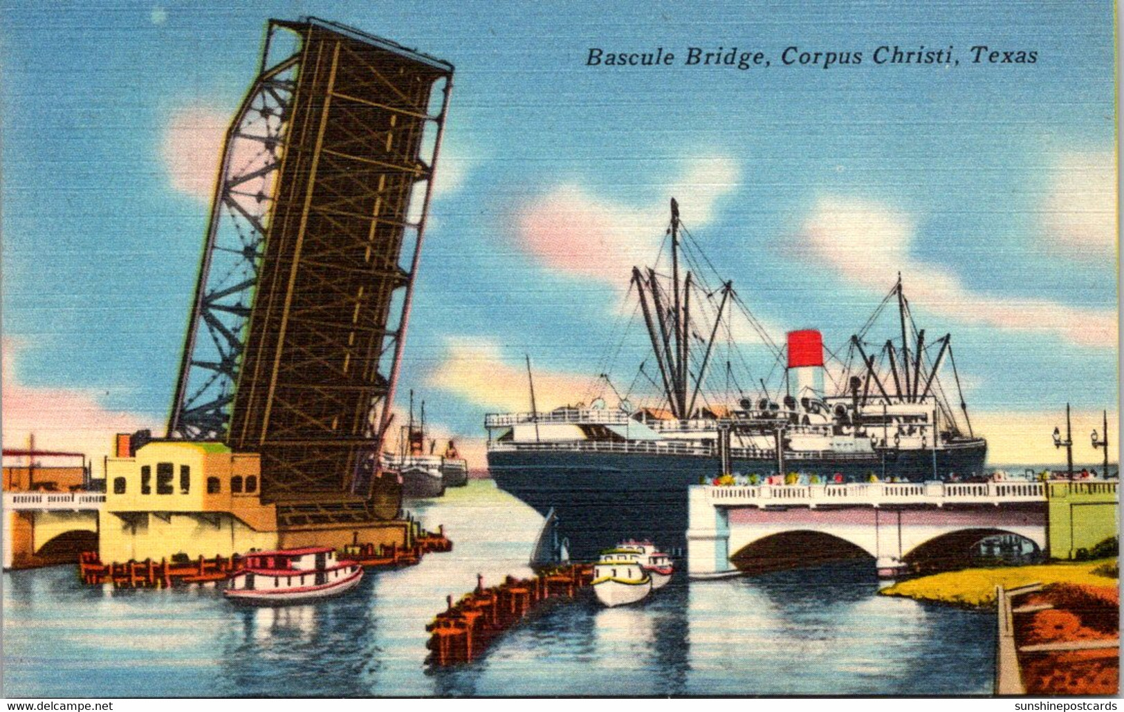 Texas Corpus Christi Steamer Passing Under Bascule Bridge 1957 - Corpus Christi