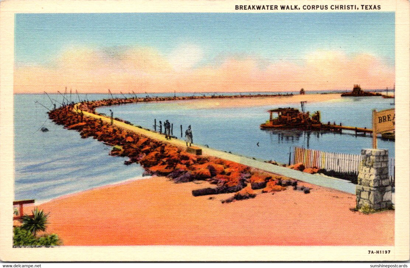 Texas Corpus Christi Breakwater Walk Curteich - Corpus Christi