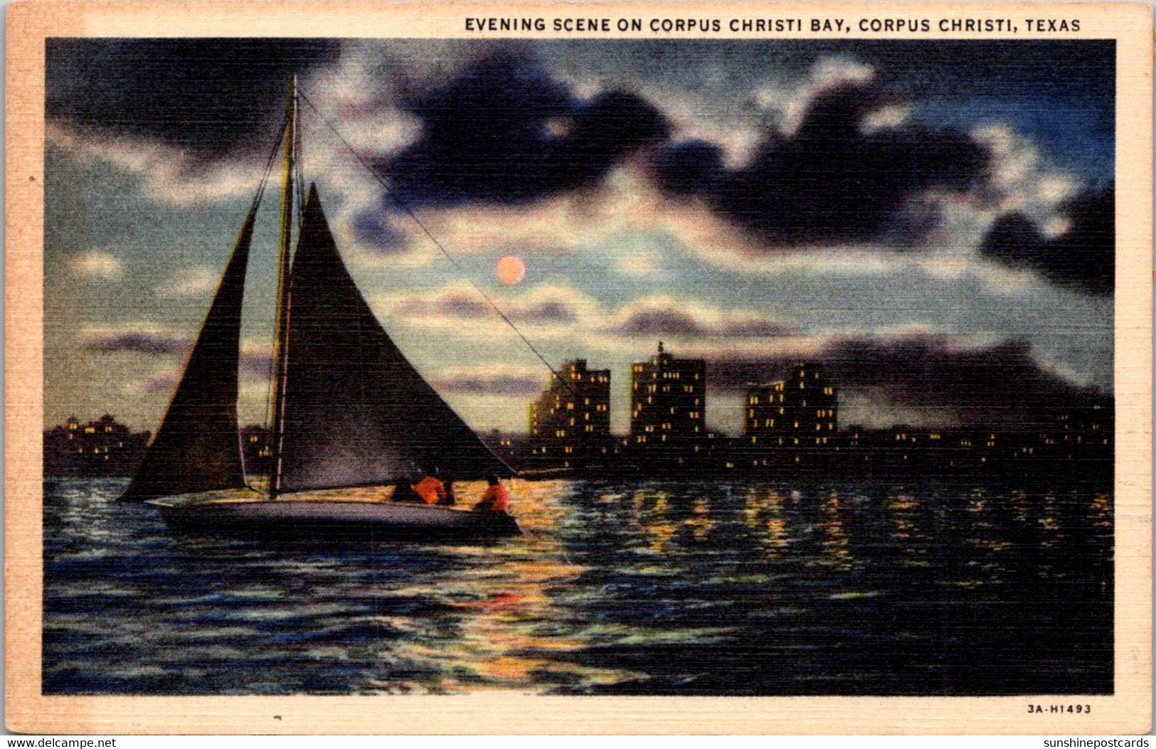 Texas Corpus Christi Evening Scene On Corpus Christi Bay 1947 Curteich - Corpus Christi