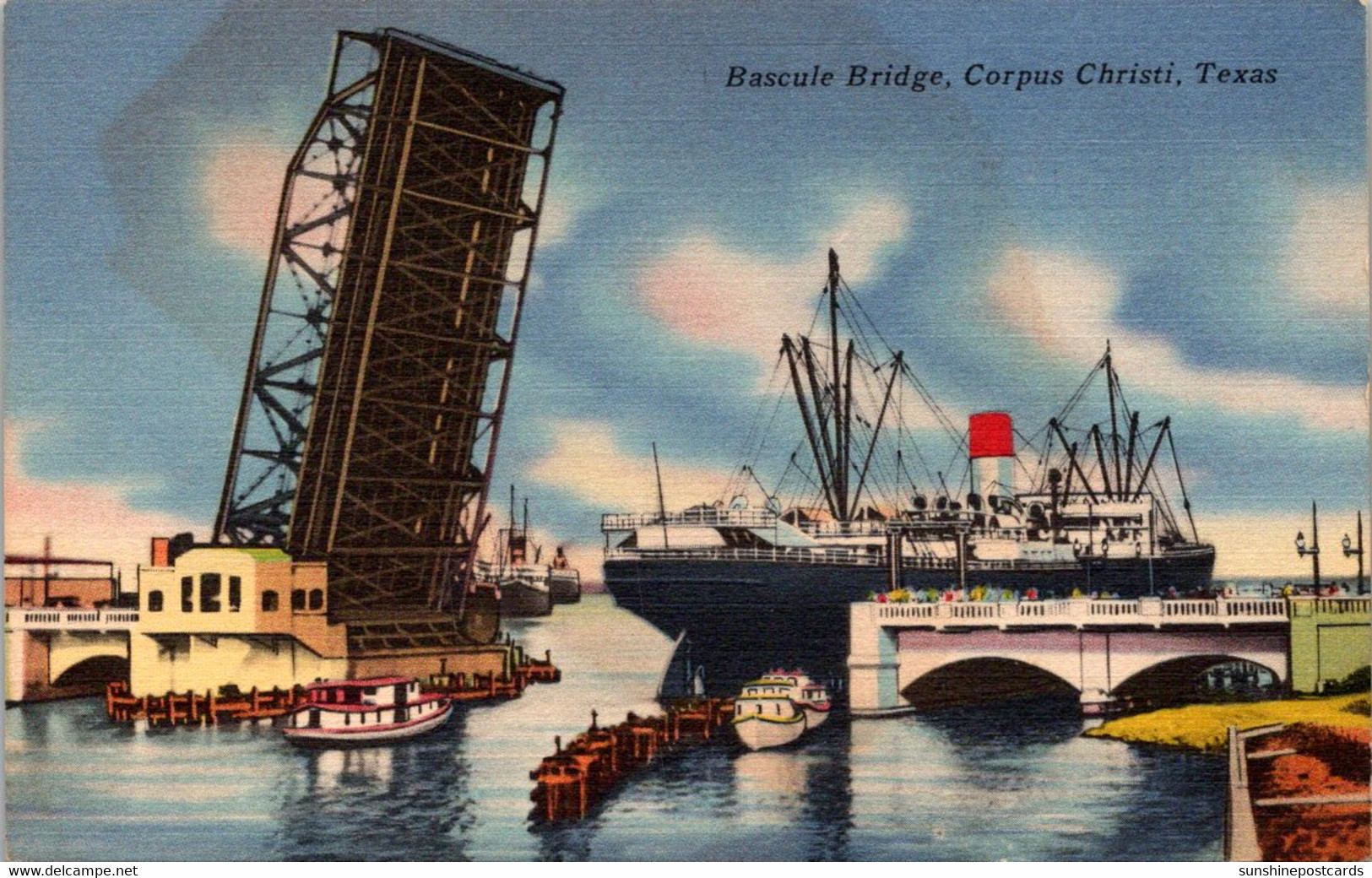 Texas Corpus Christi Steamer Passing Under Bascule Bridge - Corpus Christi