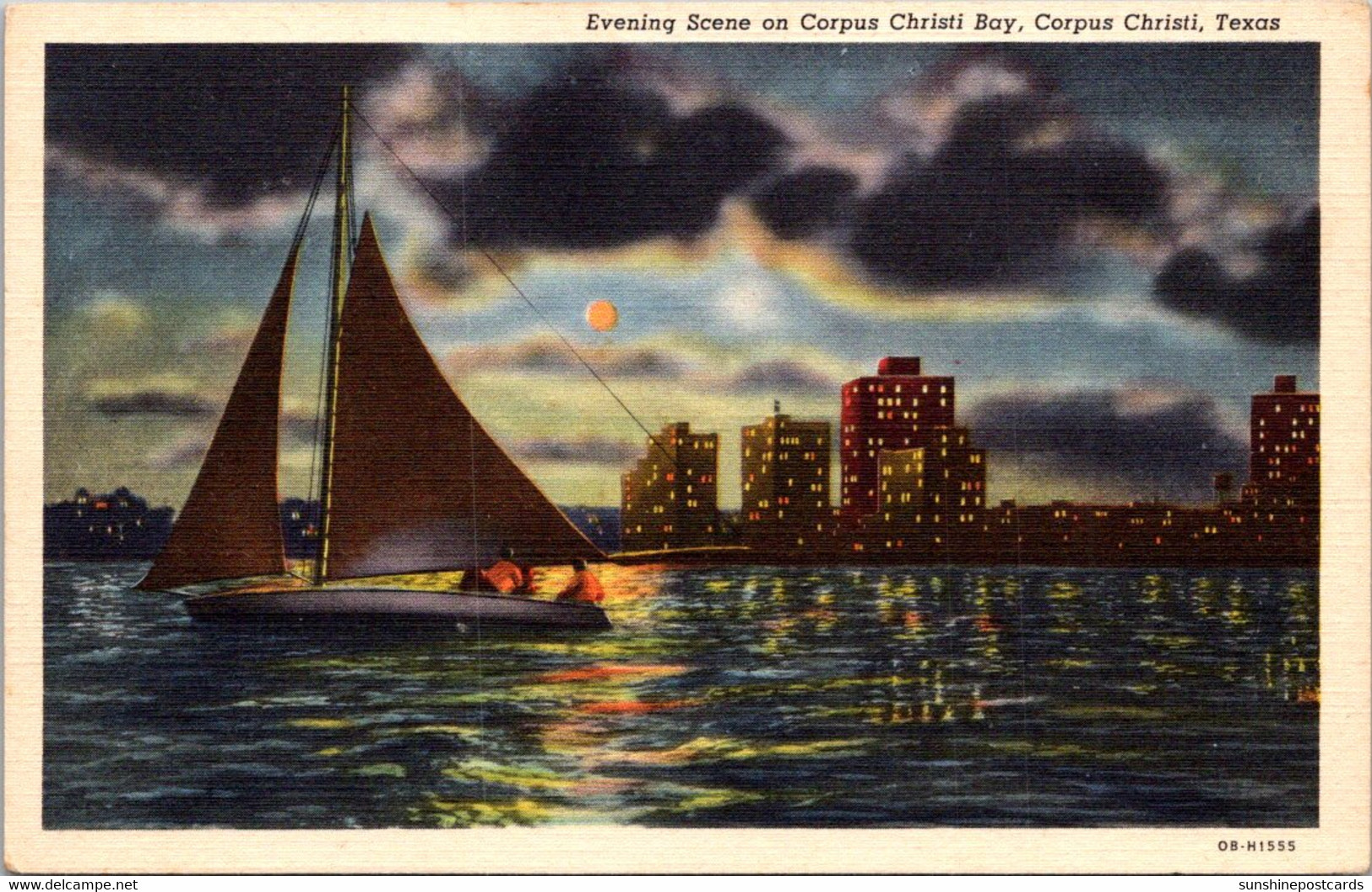 Texas Corpus Christi Evening Scene On Corpus Christi Bay 1942 Curteich - Corpus Christi