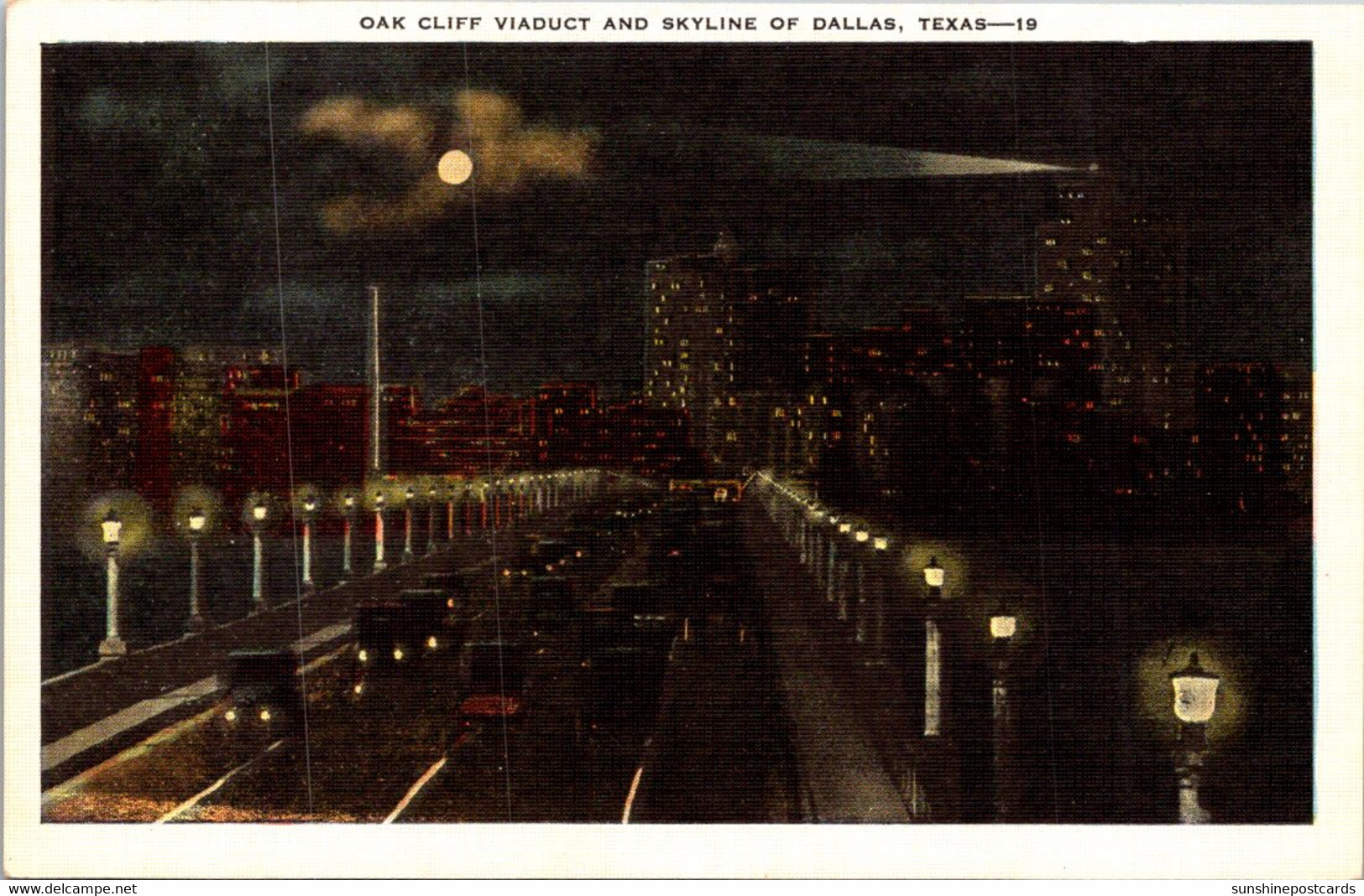 Texas Dallas Skyline And Oak Cliff Viaduct At Night 1946 - Dallas