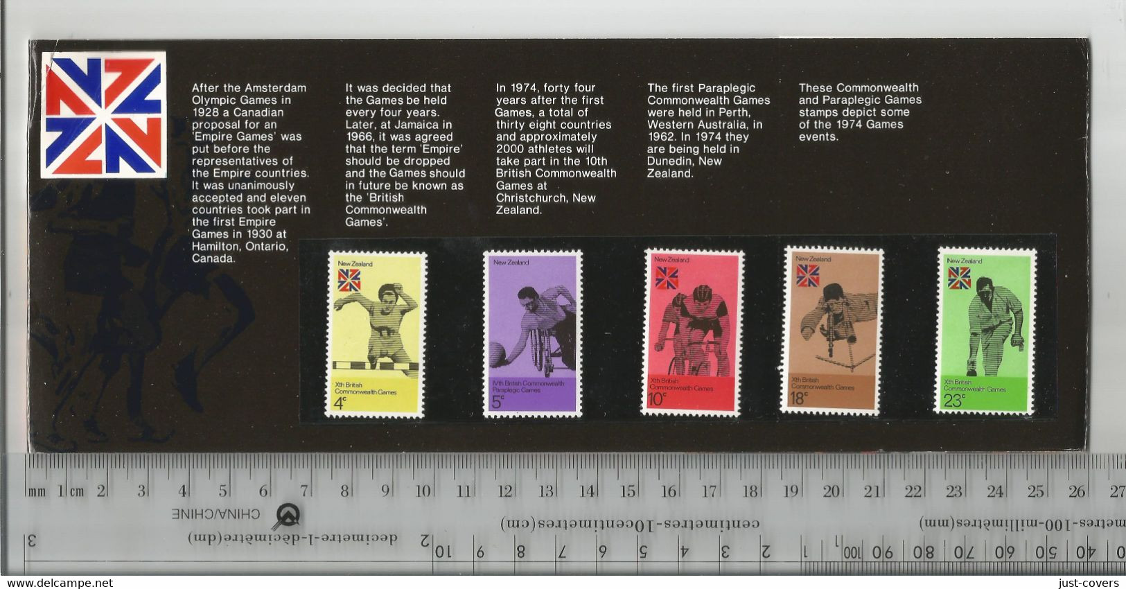 Oceania > New Zealand Souvenir Pack. Scott # 547 - 551 Complete Set.Commonwealth Games 1974.............(Box9) - Presentation Packs