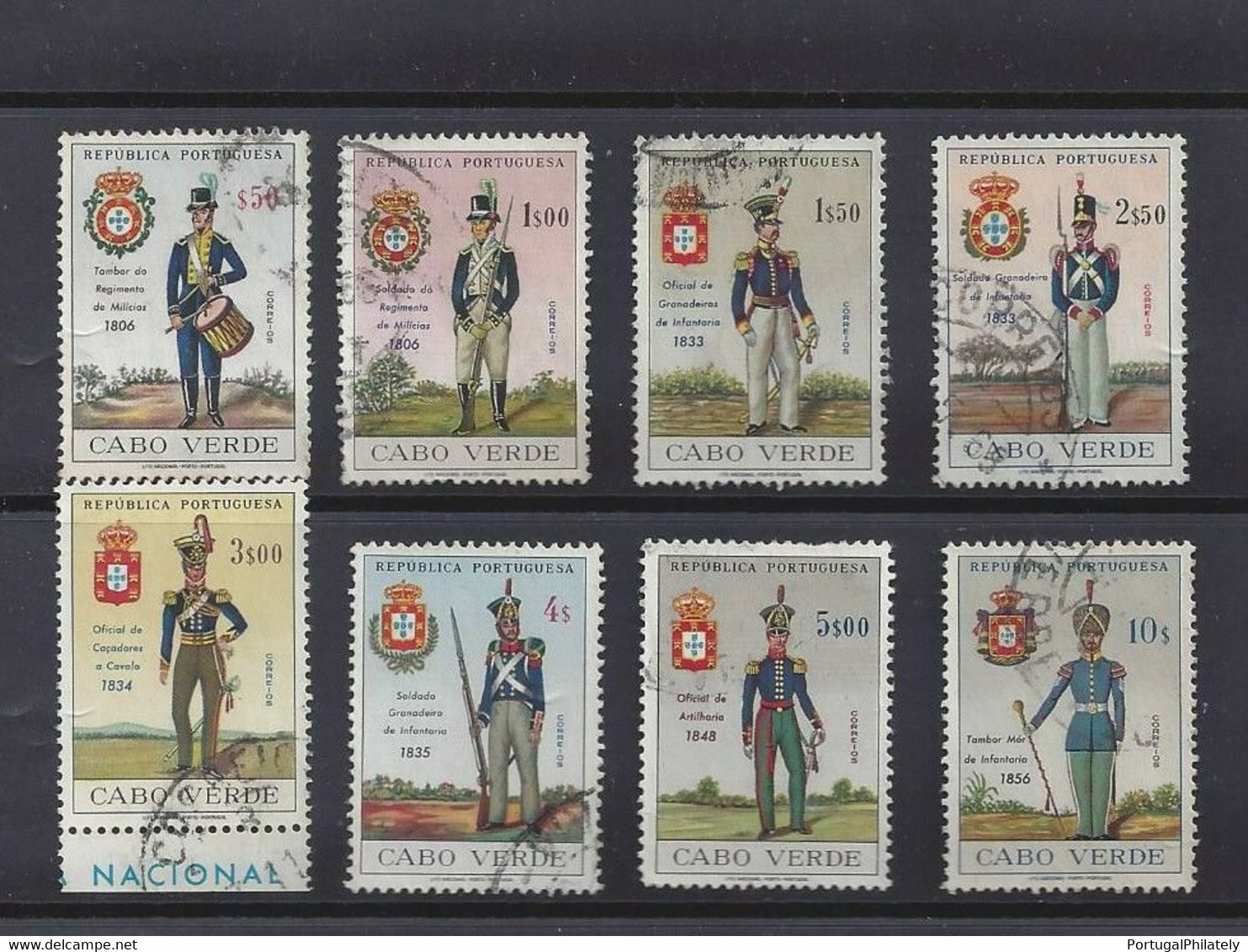 PORTUGAL CAPE VERDE 1965 Used Complete Set Mf#314-21 Sc# 330-7 Military Uniforms - Militaria - Cabo Verde - Cape Verde