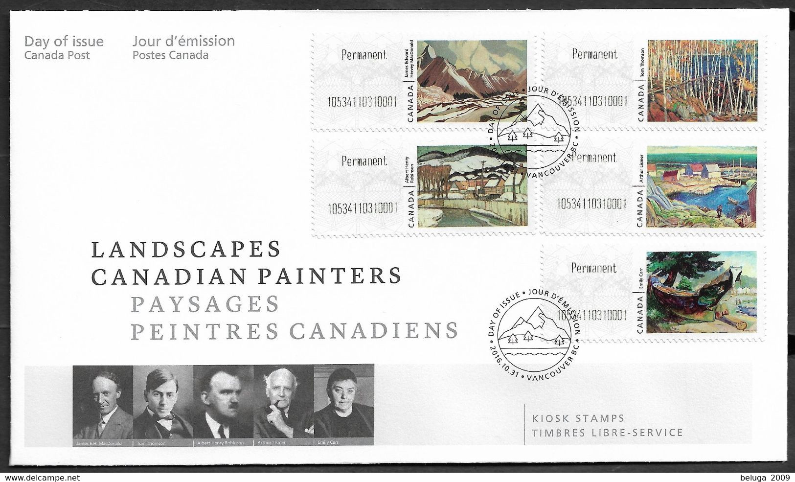 Canada 2016 Art Painters Paintings, Landscape ATM Kiosk Stamps FDC CP19i-23i Timbres Libre-service Machine Distributrice - Cartas & Documentos